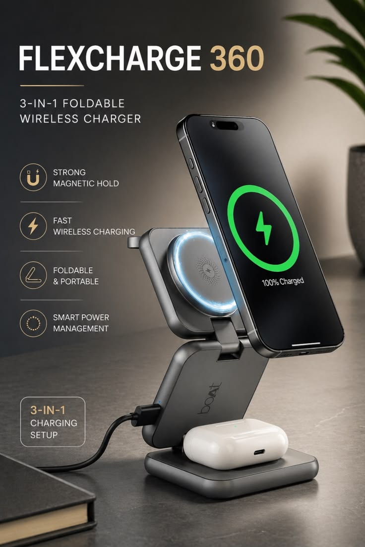 MagCharge Trio — 3-in-1 Magnetic Wireless Charging Station